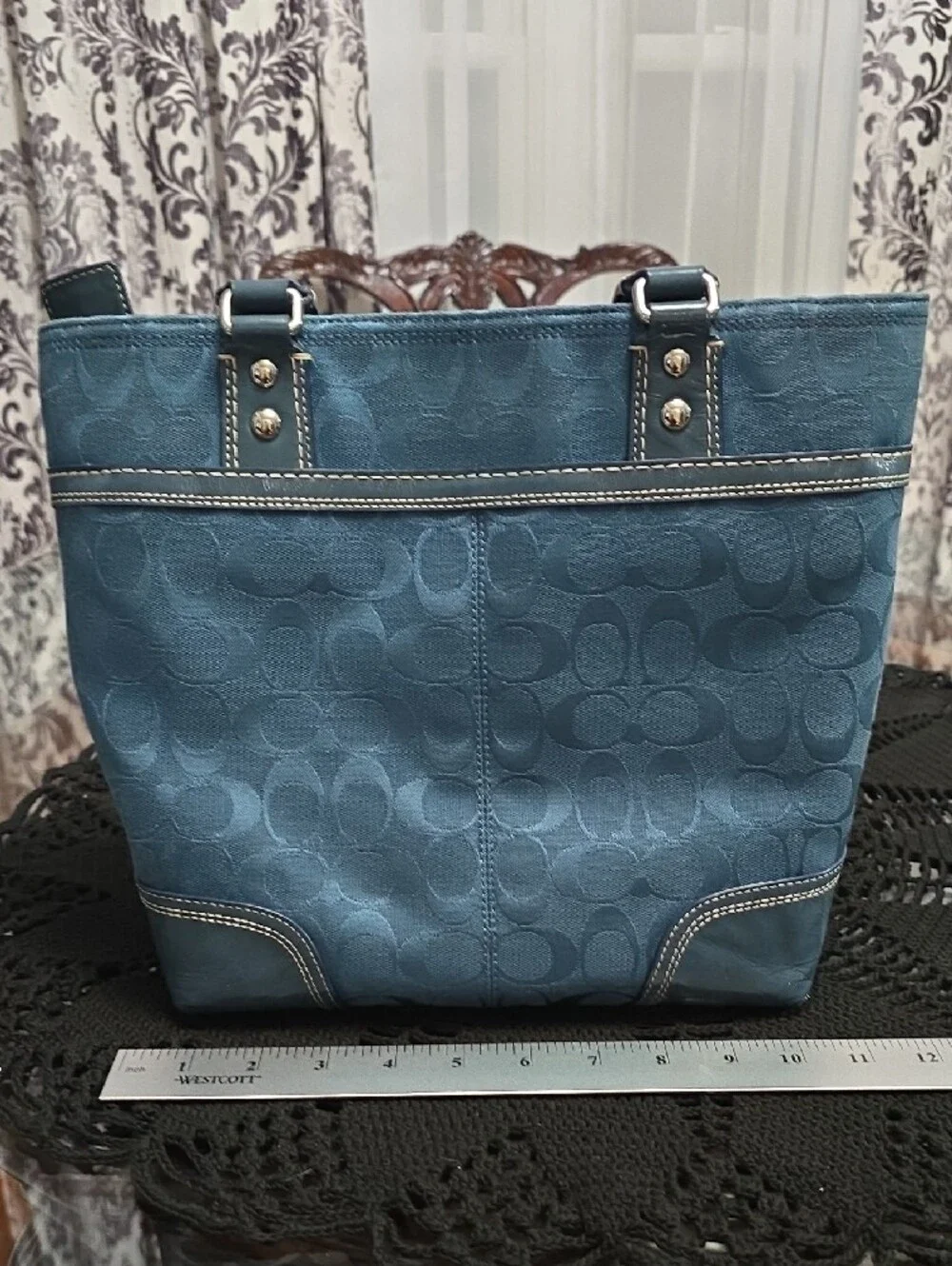 Coach Teal Signature Tote with Matching Wallet